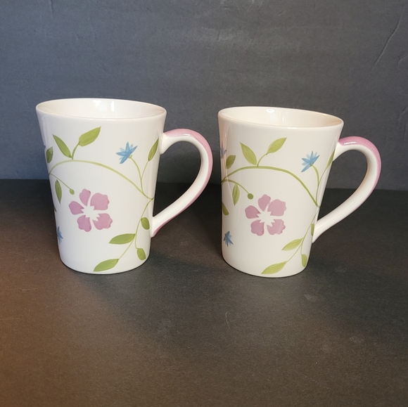 Pier 1 Other - Lovely Handpainted Cream Floral Stoneware Mugs Set of 2 RARE